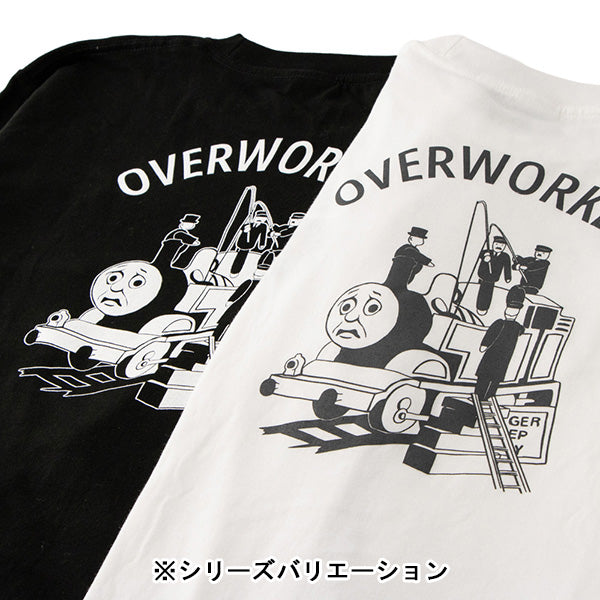 【公式WEBストアオリジナル】OVERWORKED！ロングスリーブTシャツ 白（刺繍＆バックプリント）