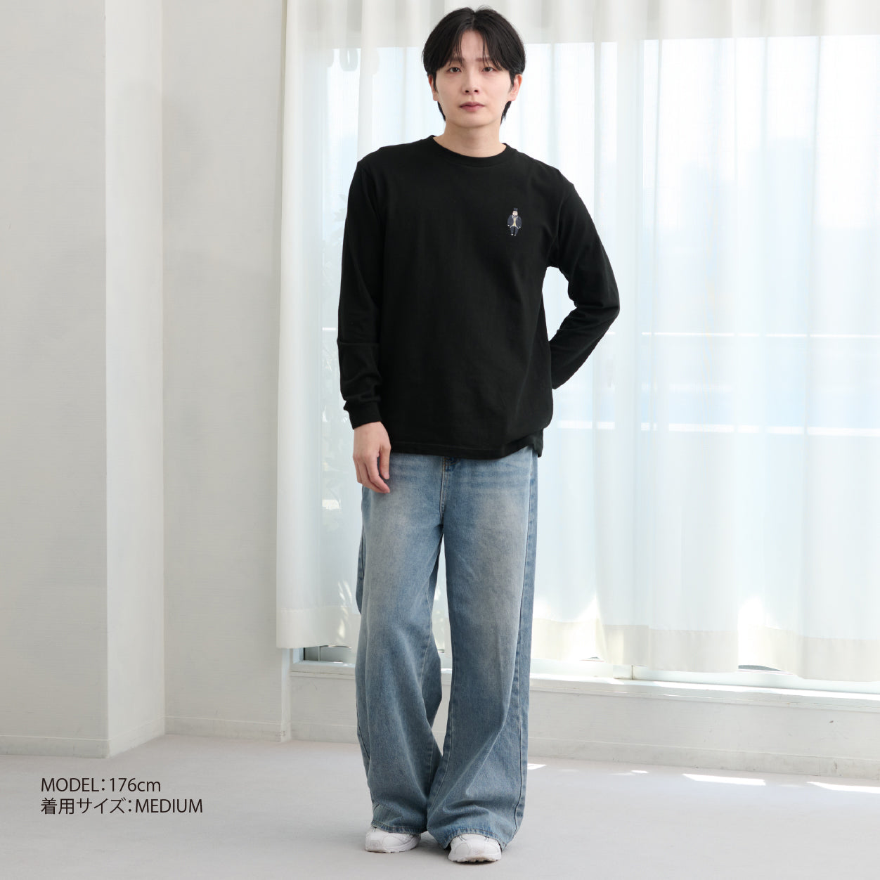 【公式WEBストアオリジナル】OVERWORKED！ロングスリーブTシャツ 黒（刺繍＆バックプリント）